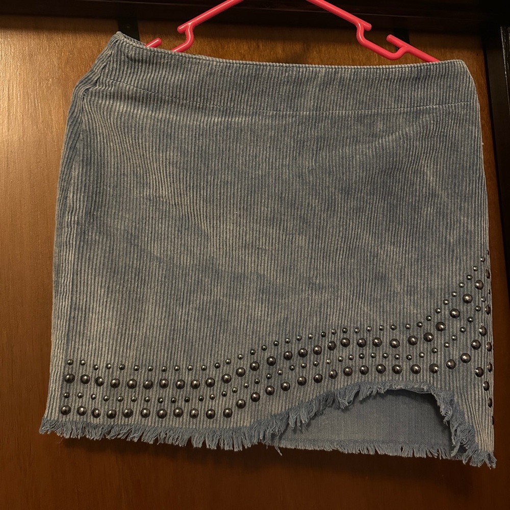 POL Blue Corduroy Studded Skirt